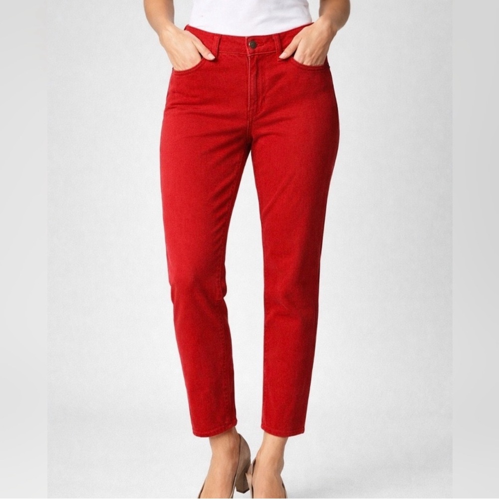 NYDJ Lift Tuck Red Denim Mid Rise Ankle Skinny Jeans Stretch Women’s Size 10